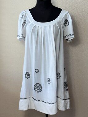 Lucca White Black Embroidered Boho Mini Dress S Open Tie Back